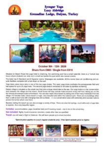 Freespirit Yoga Flyer for Yoga holiday with Lucy Aldridge in Dalaman, Turkey
